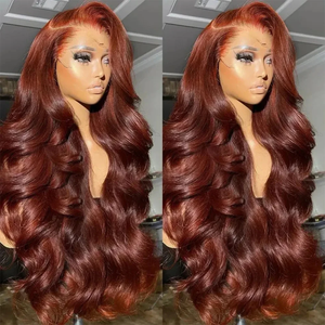 Parrucca anteriore in pizzo marrone rossastro HD capelli umani 13x6 <span class=keywords><strong>parrucche</strong></span> 180% capelli umani color onda a tutta densità parrucca frontale in pizzo rosso rame - Product Image 5