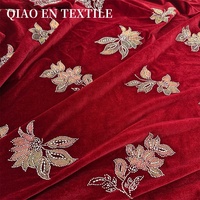 Tissu brodé en velours élastique de luxe léger, à sequins tridimensionnels et perles tubulaires, pour robes en tricot et Qipao pour filles
