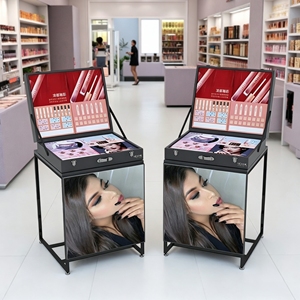 Portable Cosmetic Floor Display Rack Metal <b>Stand</b> Combined With Folding Showcase for Beauty Shop - Product Image 1