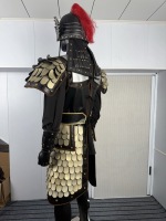 Vestes et Manteaux d'Officier Chinois Ancien, Costume de Guerrier Lamellaire Beige Antique, Casque à Ailes de Phénix, pour Reconstitutions Historiques