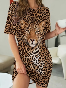 <span class=keywords><strong>Pigiama</strong></span> T-shirt da donna taglie forti con stampa testa di leopardo, in poliestere e cotone, casual, personalizzato Kuest - Product Image 1