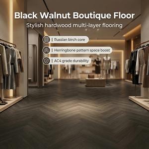 Parquet en chêne clair multicouche à chevrons avec âme en bouleau russe et classe AC4, idéal pour les boutiques - Product Image 1