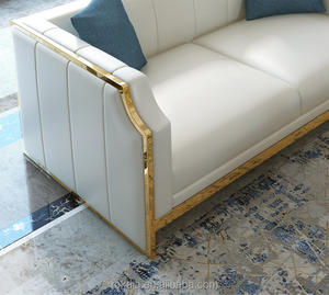 أريكة عصرية 1 + 2 + 3 مقاعد إيطالية تصميم أرائك فرنسية من الجلد الإقليمي أثاث ذهبي من الفولاذ المقاوم للصدأ - Product Image 6