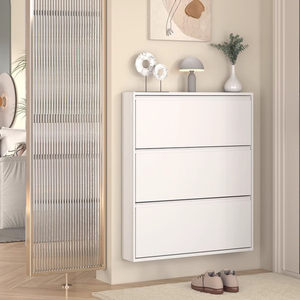 Porte Simple Petit Ménage Mur Étroit Armoire D'entrée Grande Capacité De Stockage Acier Flip Seau Ultra Mince Armoire À Chaussures - Product Image 4