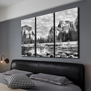 Art moderne noir et blanc à jet d'encre US. Impression sur toile murale de décoration intérieure classique en trois parties du <span class=keywords><strong>parc</strong></span> forestier national - Product Image 3