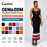 Robe longue sans manches en maille côtelée pour femme, personnalisable OEM/ODM, avec ourlet à rayures contrastées, logo personnalisé, vente en gros