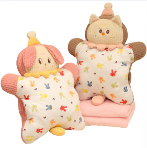 Ensemble <span class=keywords><strong>couverture</strong></span> et oreiller <span class=keywords><strong>en</strong></span> coton avec motif de sac mignon aux grands yeux, rembourrage <span class=keywords><strong>en</strong></span> fibre pour canapé - Product Image 1