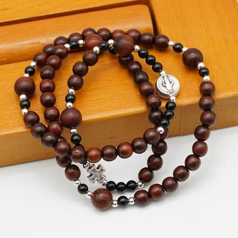 Chaînes de perles en bois faites à la main mini croix bracelet perlé corde extensible main chaîne cadeau