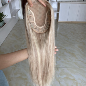 ท็อปเปอร์ผมแท้สีบลอนด์ออมเบรแบบตรง, แฮร์พีชฐานโมโนรูปตัวยูพร้อมคลิปสำหรับผู้มีปัญหาผมร่วง - Product Image 1