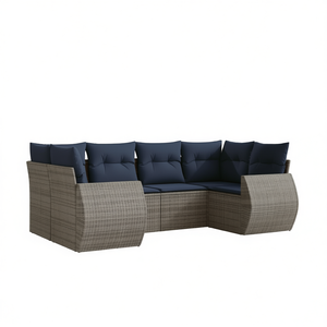 Ensemble de canapés de jardin en polyrotin gris avec coussins, 6 places, mobilier d'extérieur, design contemporain - Product Image 1