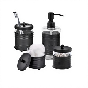 Matte Black Bathroom Accessories <b>Set</b> 4 Pcs Lotion <b>Soap</b> <b>Dispenser</b> <b>Toothbrush</b> <b>Holder</b> <b>Set</b> 2 Glass Jars Bathroom Accessories <b>Set</b> - Product Image 1