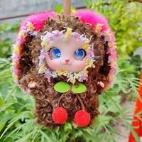 Porte-clés en peluche lapin aux grandes oreilles en fourrure bouclée, pendentif de sac décoré de dentelle