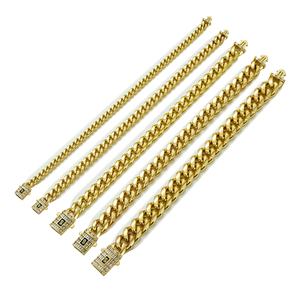 قلادة هيب هوب للرجال 14 قيراط مطلية بالذهب الأصفر من الفولاذ المقاوم للصدأ ميامي مكعب زركونيا مكعب سلسلة ربط مجوهرات بالجملة - Product Image 5