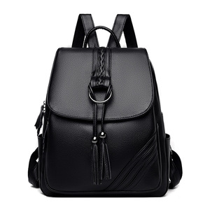 Women's Fashion High Quality <b>Leather</b> <b>Backpacks</b> Designer <b>Large</b>-capacity Ladies Solid Color Schoolbags Female Leisure Travel Bag - Product Image 1