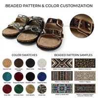 Sandales Bohèmes Perlées en Liège pour Femme, Style Ethnique, à Paillettes, à Double Boucle, avec Soutien de la Voûte Plantaire, Chaussures d'Été de Plage, Vente en Gros OEM ODM C1