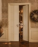 BOCHARM Porte double classique crème à 10 panneaux en bois massif avec poignée argentée polie, pour salle à manger formelle de villa, taille personnalisée