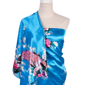 カスタムストレッチサテン100%ポリエステルしわになりにくい光沢のあるツイストフローラルプリント生地、女の子のブライダルローブ衣類用 - Product Image 1