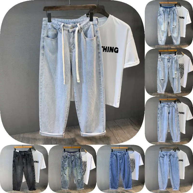 Factory wholesale new custom blue vintage wash skinny stacked jeans manufacturer men's jeans for men