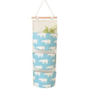 Sac de rangement suspendu mural pour armoire, pochette en tissu de coton avec 3 poches - Product Image 4