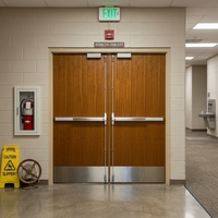 Porte coupe-feu UL en bois et acier avec barre anti-panique et plaque de protection pour les sorties de secours des hôpitaux, écoles et bâtiments publics