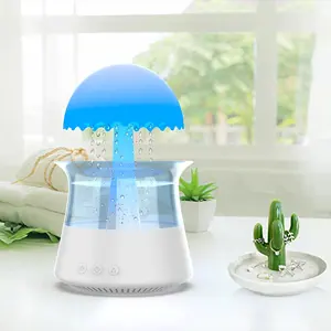 家用蘑菇雨滴扩散器伞雨滴超声波空气加湿器便携式USB 7灯定时香气扩散