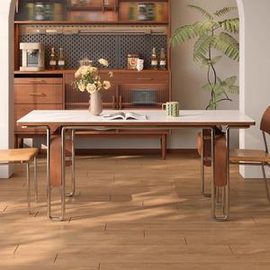 โต๊ะรับประทานอาหารไม้เนื้อแข็งทรงสี่เหลี่ยมโครงเหล็กสแตนเลสโครงสร้างมั่นคงเฟอร์นิเจอร์ห้องนั่งเล่น - Product Image 3