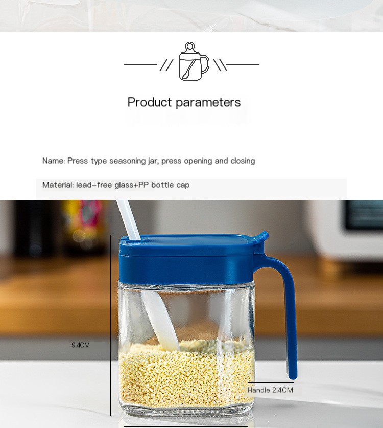 Hot Selling Factory Price Kitchen Glass Spice Storage Jar Glass Spice Bottle with Spoon and Lid Three-piece Set