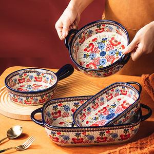 ชามเซรามิกสำหรับทอดเค้กจานข้าวอบ<span class=keywords><strong>ชีส</strong></span>แบบมีหูสองชั้นชามเซรามิกสำหรับอบเค้ก - Product Image 1