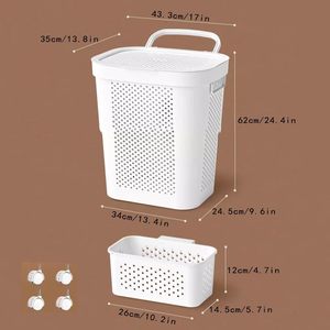 Home Supplies Large Dirty Clothing Basket <b>Plastic</b> Rolling Laundry Hamper With Underwear Basket Handle Wheels - Product Image 2