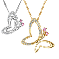 Rhinntin — collier à breloque papillon pour femmes, pendentif en argent Sterling 925, plaqué or 14 carats, SN293