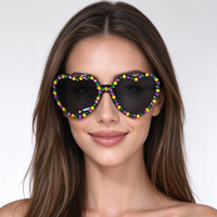 Lunettes de soleil en plastique pour femmes, accessoires de carnaval Mardi Gras, jaunes, vertes, violettes, avec strass en forme de cœur