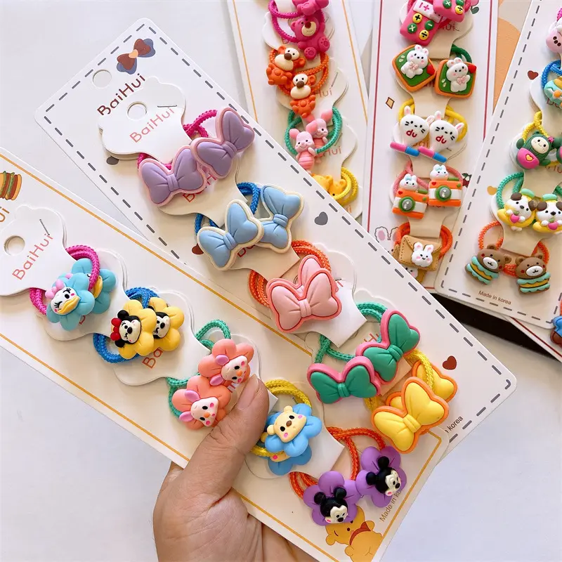 Set tali karet elastis kecil kartun bayi 5 pasang cincin rambut hewan dasar lucu dan manis Korea