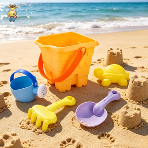 Ensemble de 5 jouets de plage en PE souple et silicone, seau à sable, pelle, râteau, arrosoir, ensemble de jeux de sable d'été pour enfants en plein air - Product Image 2