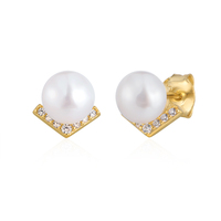 Mlluki Boucles d'oreilles romantiques en argent sterling 925 plaqué rhodium avec perles françaises de 6 mm et zircone cubique, bijoux fins