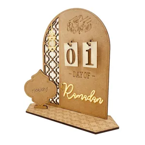 Calendario de Adviento de madera de Ramadán, calendario de cuenta atrás, decoraciones para mesa de casa, adornos de escritorio, regalo de Ramadán, H0591