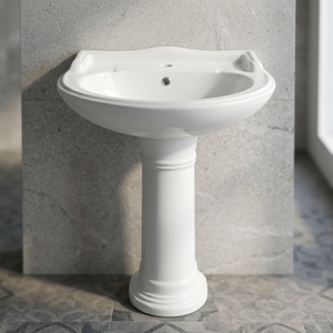Lavabo en céramique série Capri 25x20 avec piédestal complet pour hôpitaux, centres commerciaux et salles de bain modernes - Product Image 6