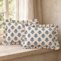 Housse de coussin beige en coton à imprimé floral avec bordure à volants, housses de coussin décoratives pour canapé et chambre à coucher