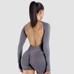 Tuta da Yoga Senza Cuciture a Maniche Lunghe con <span class=keywords><strong>Schiena</strong></span> <span class=keywords><strong>Scoperta</strong></span>, Tessuto Elasticizzato in 4 Direzioni ad Asciugatura Rapida per Donne, Palestra, Allenamento, Fitness - Product Image 4