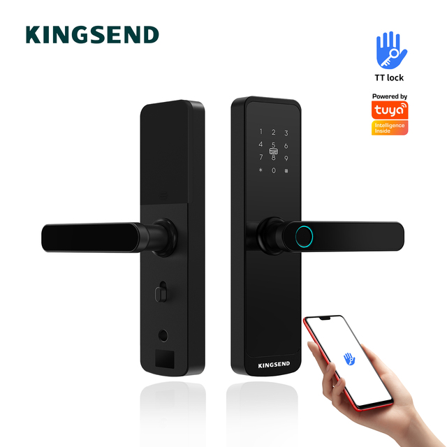 TTlock WiFi Fingerprint Aluminum Alloy & Wood Door Smart Lock with Tuya App BLE Cloud Storage Grade C Security