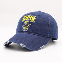 Casquette de baseball en denim vintage de qualité supérieure, directement de l'usine - Casquette Papa en coton délavé et vieilli pour homme avec broderie personnalisée de tigre