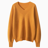 Pull en laine mélangée cachemire tricoté à la main col en V uni coupe ample pour femme 2026