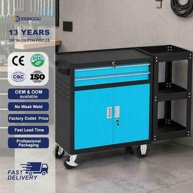 Rolling Tool Cabinet With Side Storage Shelf Lockable Drawer Mechanic Cart for Garage Workshop Maintenance Use