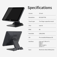 Terminal de point de vente Windows Gilong GL-G150 Intel I5 avec écran tactile capacitif (résolution 1366x768, noir) pour usage en restaurant, garantie 1 an