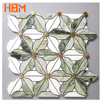 Ubin Lantai Dinding Interior Motif Bunga Hijau Batu Mosaik Marmer Desain Modern Ukuran Kustom Parquet Bersertifikat CE untuk Villa