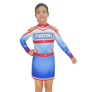 El mejor precio, cómodos uniformes de porristas azules degradados para niños, disfraz de animadora con diamantes de imitación, ropa de porristas para jóvenes - Product Image 1