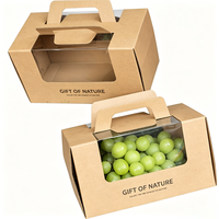 Boîte cadeau en papier kraft avec logo personnalisé, poignée et fenêtre, boîte en carton ondulé pour raisins, oranges et produits frais