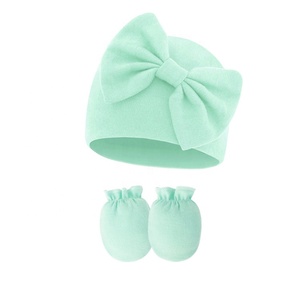 <span class=keywords><strong>Gorro</strong></span> de bebé de 0 a 6 años, conjunto de punto de algodón para recién <span class=keywords><strong>nacido</strong></span> con <span class=keywords><strong>gorro</strong></span>, mitones, lazo liso, conjunto de gorros para niños pequeños - Product Image 4