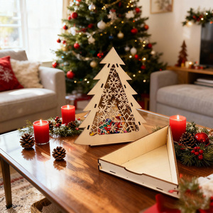 Boîte à bonbons en forme de sapin de Noël en bois, pliable, décoration de maison DIY, ornement festif d'intérieur - Product Image 4