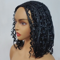 Perruque Courte Bob Tressée Style Bohème Synthétique Fausses Locks Africaines au Crochet Dentelle Transparente Résistante à la Chaleur Densité 180% Élastique