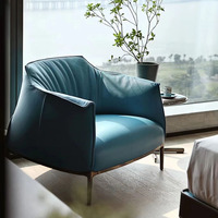 Fauteuil en cuir italien luxueux, fauteuil de salon design en cuir de vache épais - Canapé classique haut de gamme à un siège pour le salon